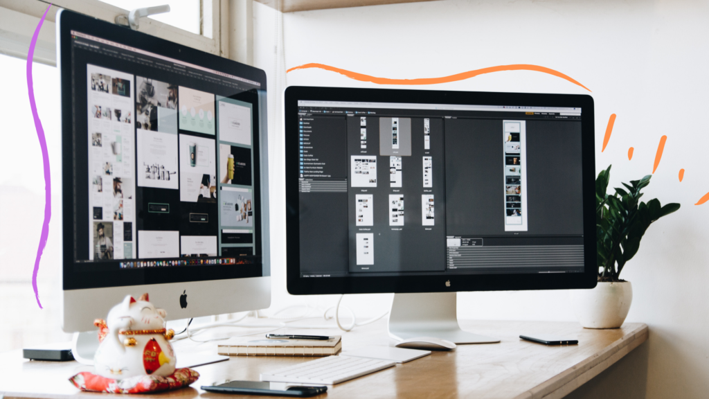 Computadoras MAC con diseños gráficos en photoshop