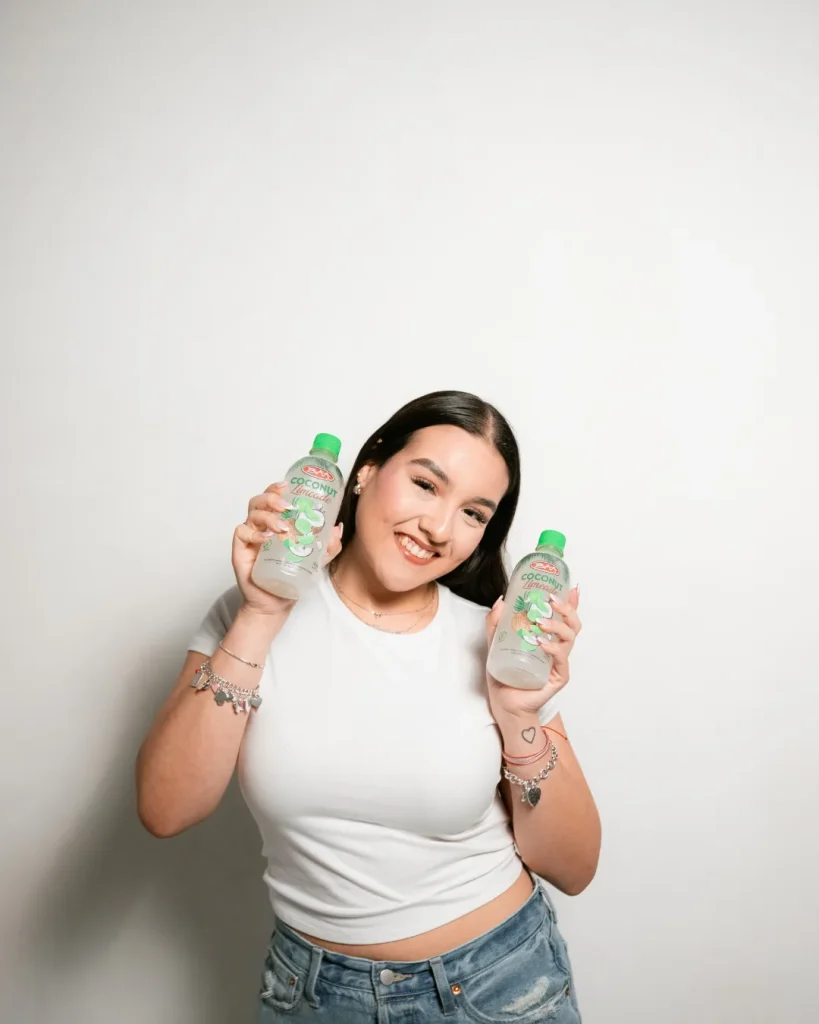 Brand photo shoot with coconut drink bottles