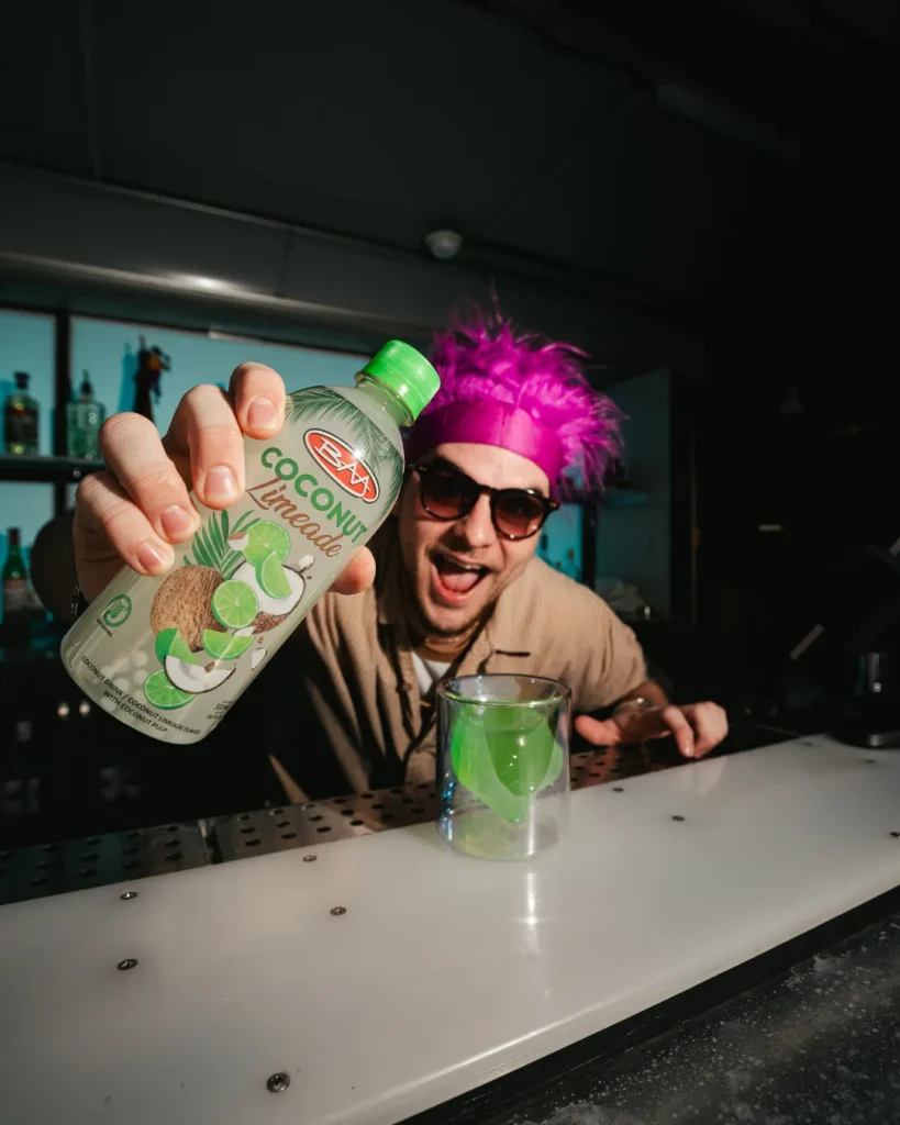 Creative bar photo shoot for a coconut drink brand